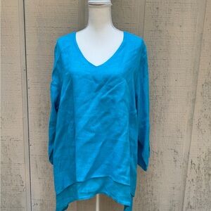 La Fixsun Turquoise Linen V Neck Tunic